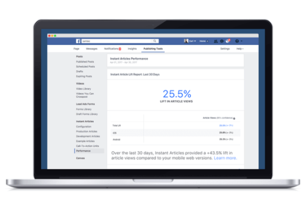 Facebook je predstavil novo analitično orodje, ki primerja uspešnost vsebin, objavljenih prek Facebookove platforme Instant Articles, v primerjavi z drugimi spletnimi ekvivalenti.