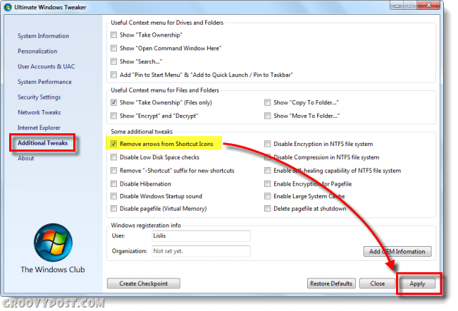 Kako odstraniti prekrivalo s puščico ikone za Windows 7