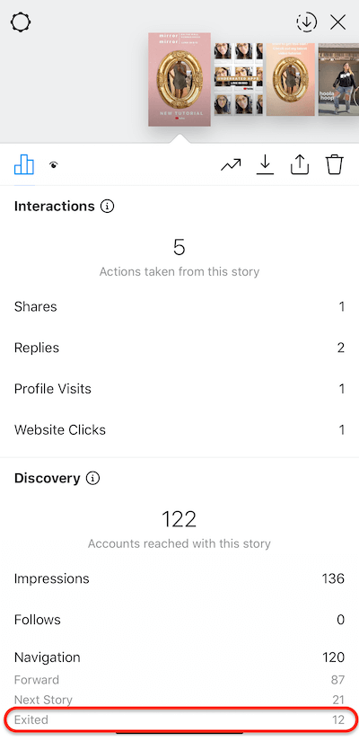 podatki o zgodbah v instagramu, ki prikazujejo gledalce, ki so uredili vir zgodb iz vaše zgodbe