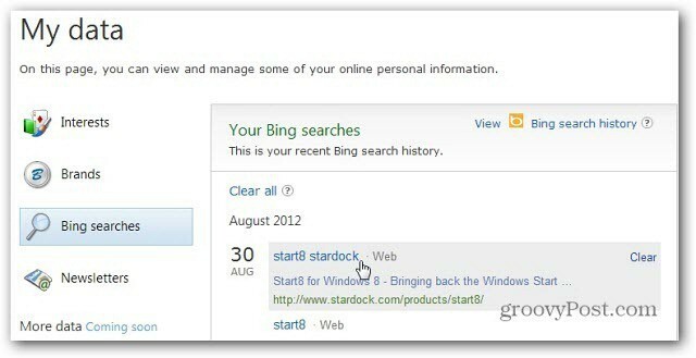 Zgodovina iskanja Bing