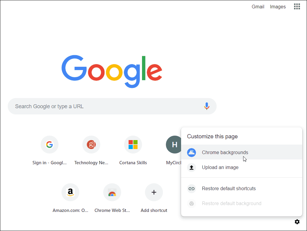 Možnosti strani Chrome New Tab