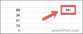 Vrednost SUM za stolpec v Google Preglednicah