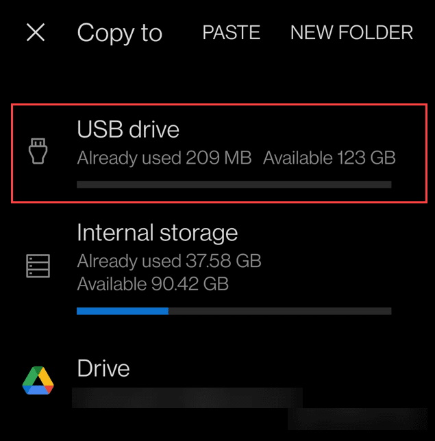Prenesite fotografije iz Androida na pogon USB