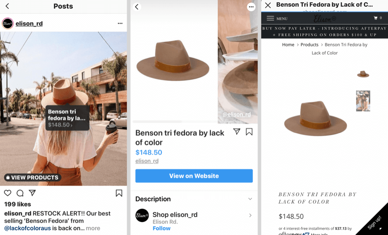 Kako prodati več izdelkov na Instagramu, primer oznake izdelkov Instagram.