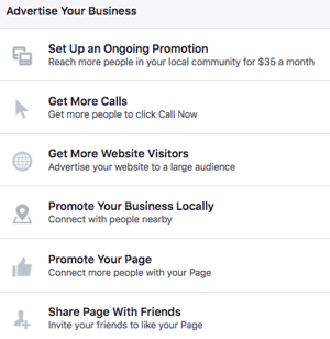 Uporaba Facebook strani vam omogoča dostop do različnih oglaševalskih možnosti.
