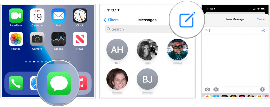 iOS 14 ustvari sporočilo skupine