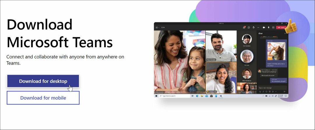 Stran za prenos Microsoft Teams