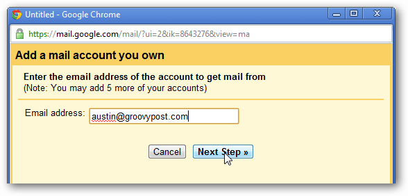 dodajte e-poštni naslov