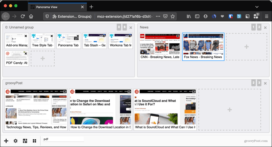 Skupine zavihkov Panorama za organiziranje zavihkov Firefox
