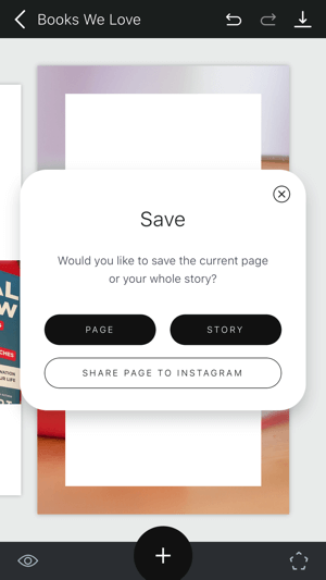 Ustvarite razgrnite zgodbo Instagram korak 11, ki prikazuje možnosti shranjevanja zgodbe.