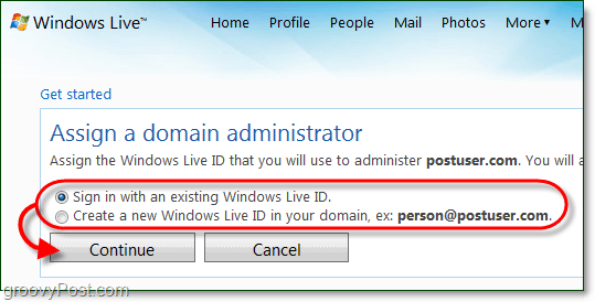 ustvarite skrbniški račun Windows domene ali uporabite trenutni račun v živo