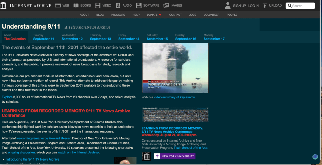 9-11 poseben odsek Internet arhiv