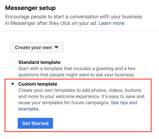 Facebook oglasi za Messenger, 3. korak.