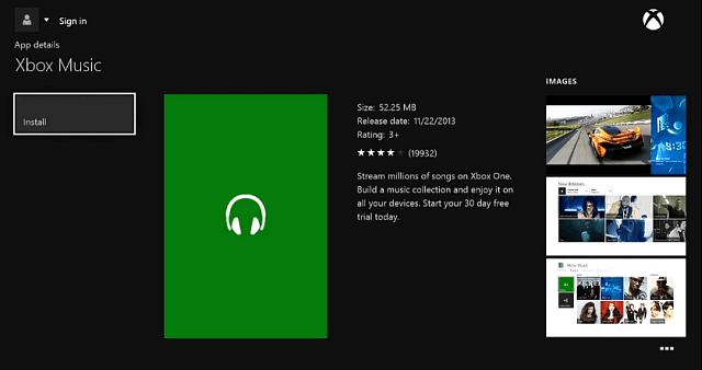 App za glasbo Xbox
