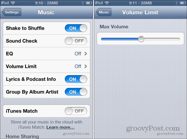 Omejitev glasnosti glasbe iOS