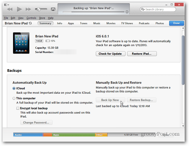 Varnostno kopiranje iPada preko iTunes