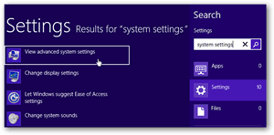 Iskanje po nastavitvah sistema Windows 8