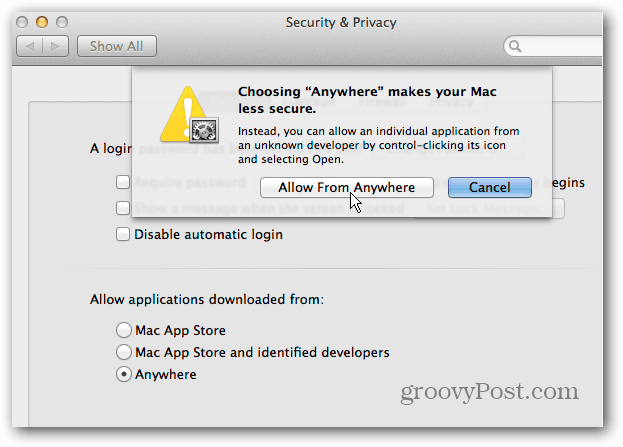 Izklopite zaščito OS X Mountain Lion Gatekeeper
