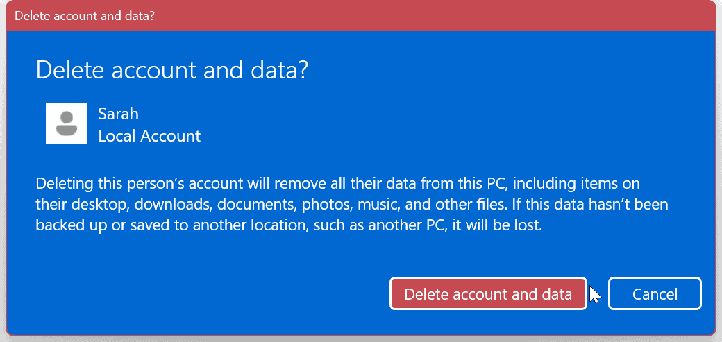 Izbrišite uporabniški račun v sistemu Windows 11