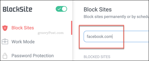 Dodajanje blokiranega mesta na seznam blokov BlockSite v Chromu