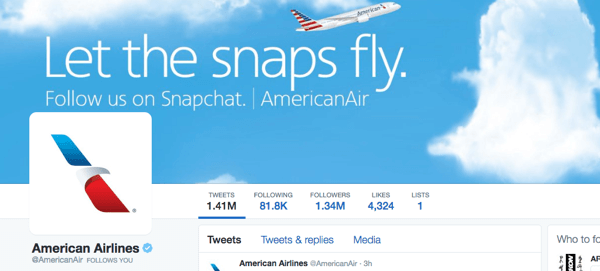 ameriške letalske družbe twitter slika s snapchat