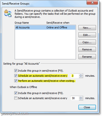 uredite čas samodejnega pošiljanja in prejemanja v programu Outlook 2010