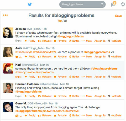#bloggingproblems hashtag iskanje v twitterju