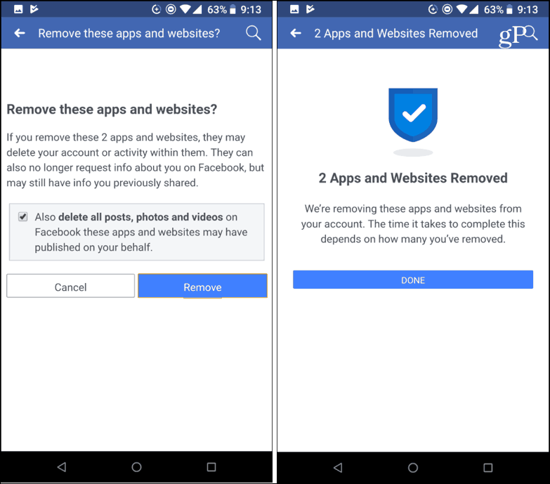 Potrdite odstranitev aplikacij Facebook za mobilne naprave drugih proizvajalcev