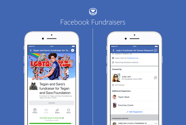 Strani na Facebooku za blagovne znamke in javne osebnosti lahko zdaj z zbiranjem sredstev Facebooka zbirajo denar za neprofitne namene, neprofitne organizacije pa lahko to storijo tudi na svojih straneh.
