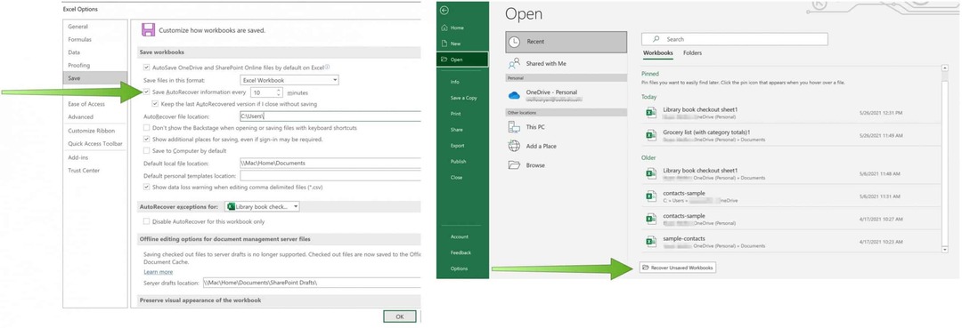 Shranite Excelove datoteke v OneDrive AutoRecover v Excelu