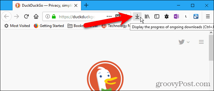 Gumb za prenos na orodni vrstici v Firefoxu