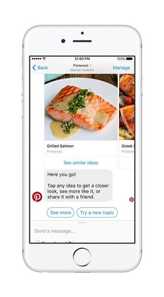 Pinterest bot Messengerju prinaša moč iskanja Pinterest in priporočila.