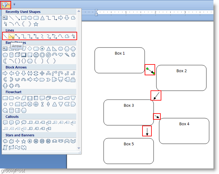 Diagram poteka LInes programa Microsoft Word 2007