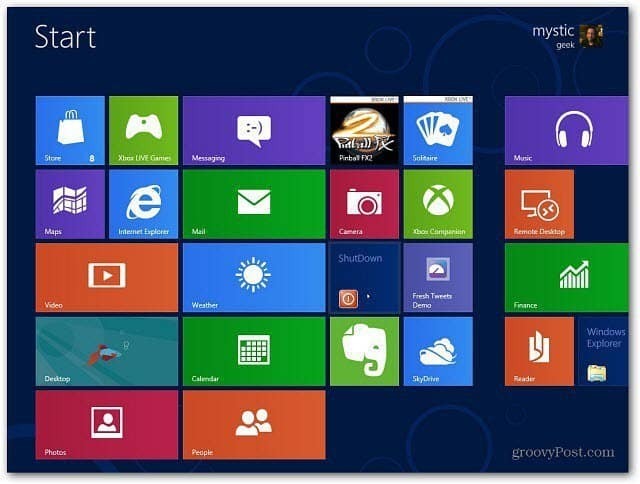Ustvarite ploščico za izklop začetnega zaslona Windows 8