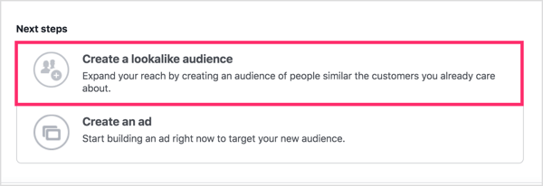 Ko ustvarite občinstvo po meri, kliknite Ustvari podobno občinstvo.