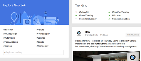 trendi hashtags na google +