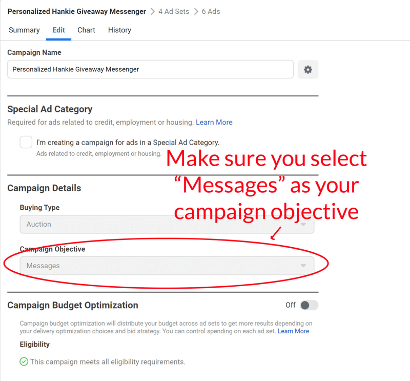 facebook messenger giveaway messenger oglas, nastavljen 6. korak