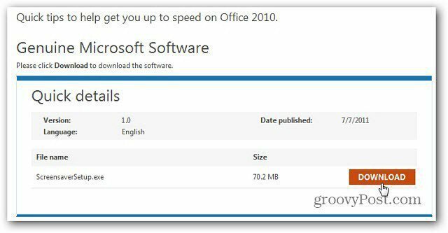 Spoznajte Office 2010 s pomočjo ohranjevalnika zaslona