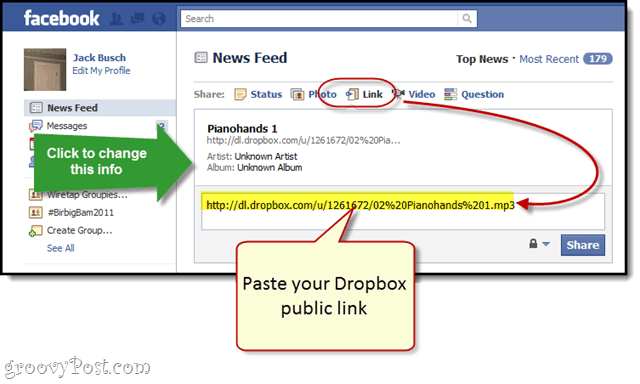 Facebook + Dropbox: Brezplačno pretakanje MP3 na vaš Facebook zid
