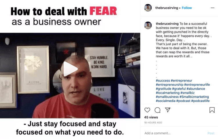 Bruce Irving Instagram objava o tem, kako se kot lastnik podjetja spoprijeti s strahom