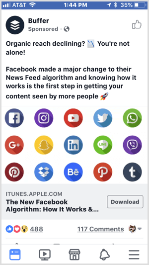 primer Facebook oglasa s prenosom