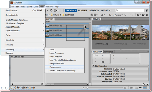 Kako narediti panoramo s programoma Adobe Bridge in Adobe Photoshop