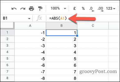 Uporaba funkcije ABS v Google Preglednicah