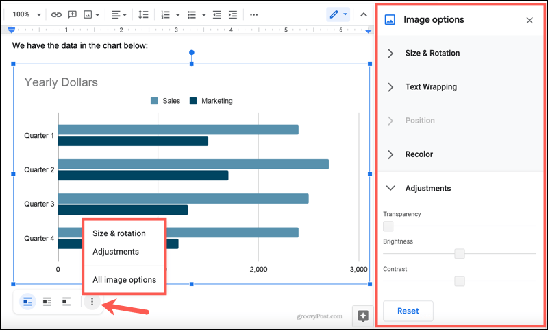 Grafikon možnosti slike v Google Dokumentih