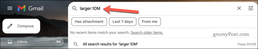 Izvajanje večjega: iskanja v iskalni vrstici Gmail