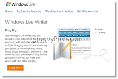 Stran za prenos programa Windows Live Writer 2008