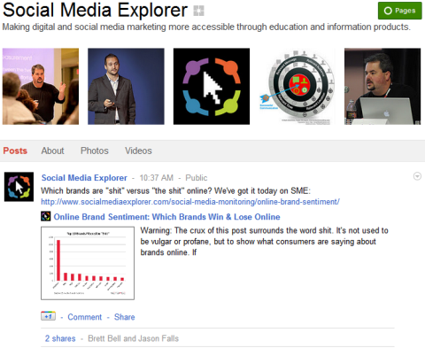 Strani v storitvi Google+ - Raziskovalec družabnih medijev