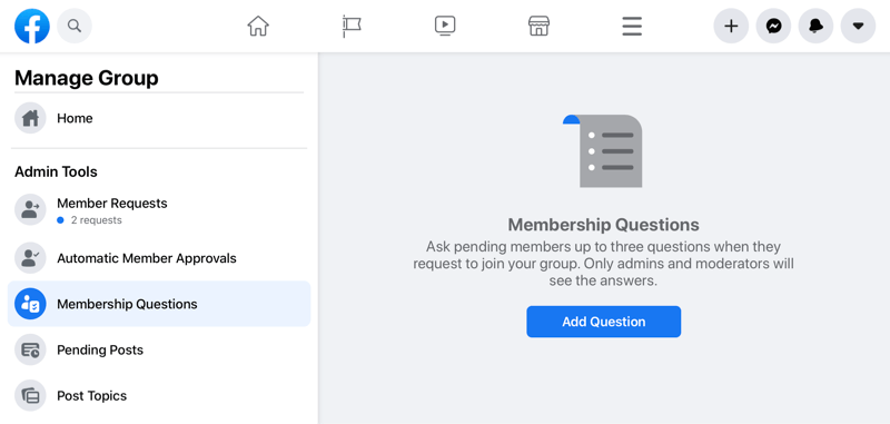 facebook upravljanje skupine možnost, ki poudarja možnost članstva vprašanja