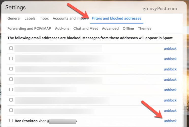 Odblokirajte uporabnika v Gmailu