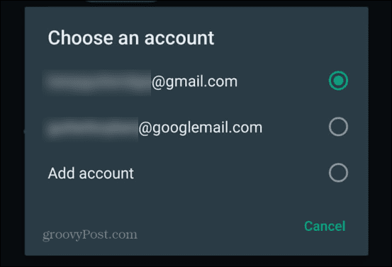 whatsapp izberite gmail račun